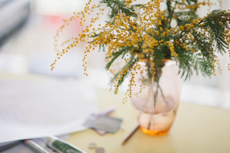 Pretty little yellow flowers in a vase. Portrait session with the youthful Sunny. Lika Banshoya